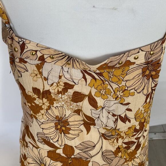 Floral print adjustable straps gold color stud no fabric content possible rayon - Picture 6 of 6